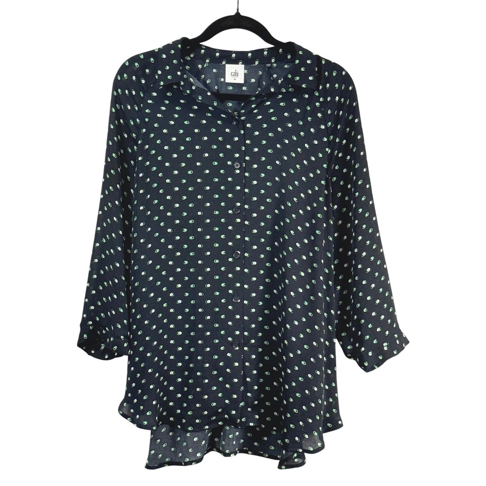 Cabi Womens Polka Dot Button Down Shirt Long Sleeve Dark Blue‎ 5019 Size M
